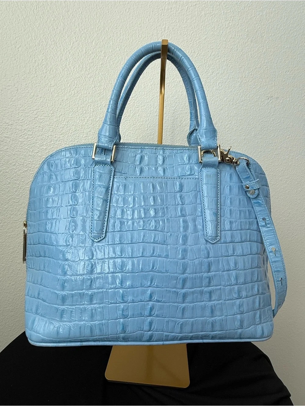 Brahmin Sky Blue Croc-Embossed Satchel